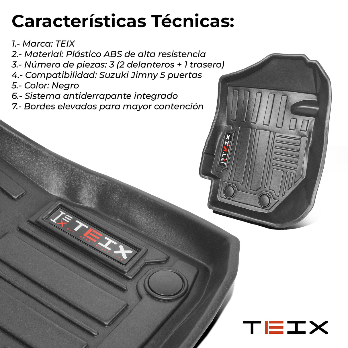 TAPETES DELANTEROS Y TRASEROS ABS USO RUDO TEIX PARA SUZUKI JIMNY 2019 - 2023 ESTANDAR