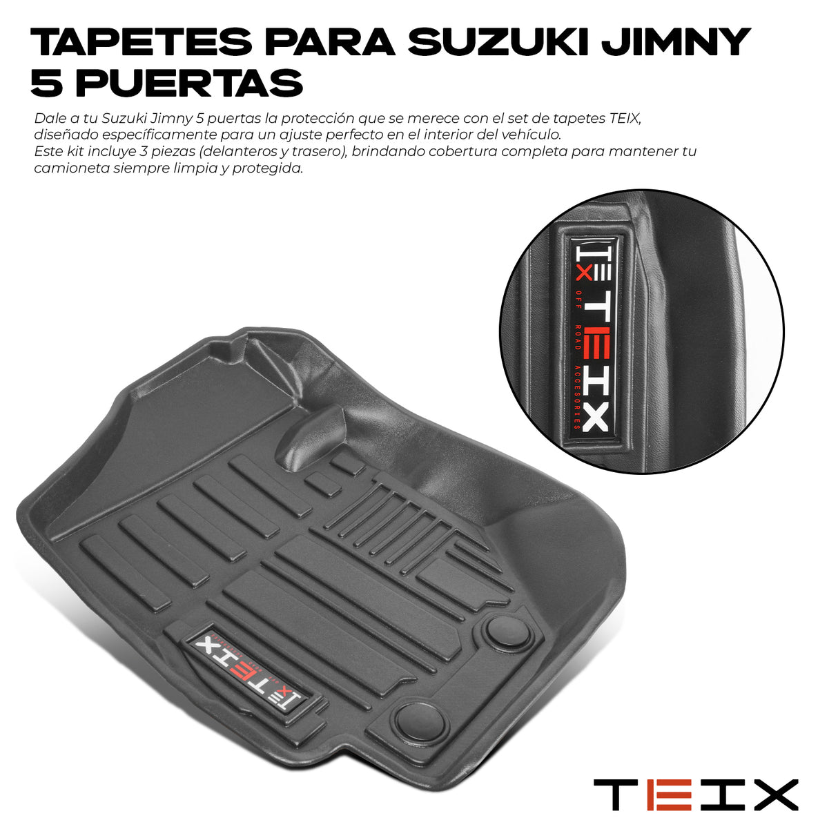 TAPETES DELANTEROS Y TRASEROS ABS USO RUDO TEIX PARA SUZUKI JIMNY 2019 - 2023 ESTANDAR