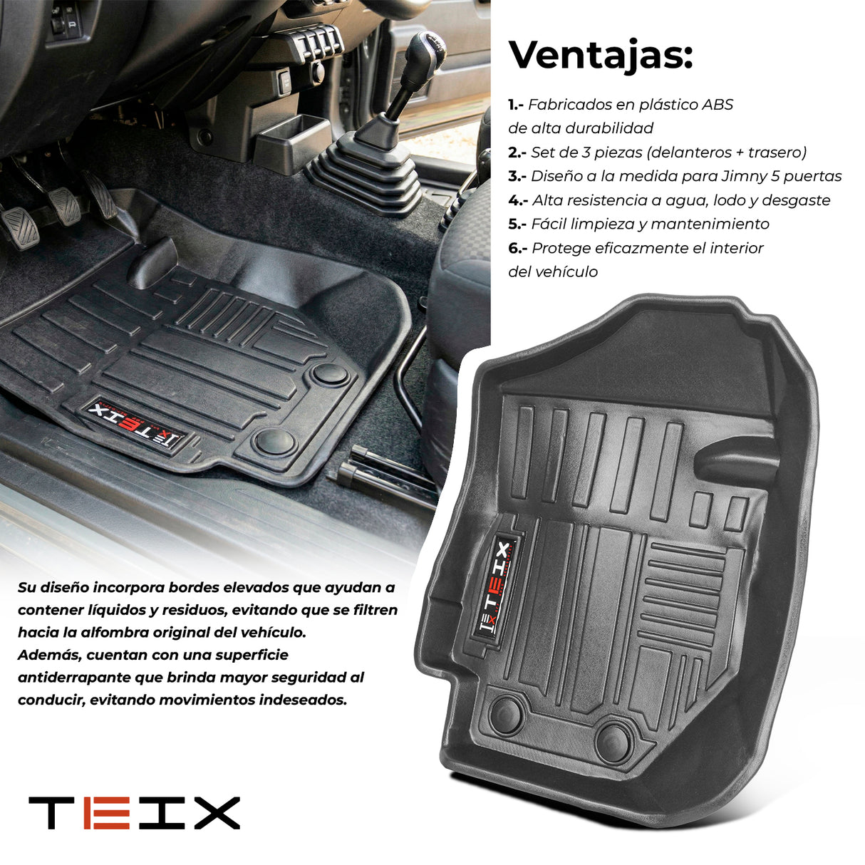 TAPETES DELANTEROS Y TRASEROS ABS USO RUDO TEIX PARA SUZUKI JIMNY 2019 - 2023 ESTANDAR