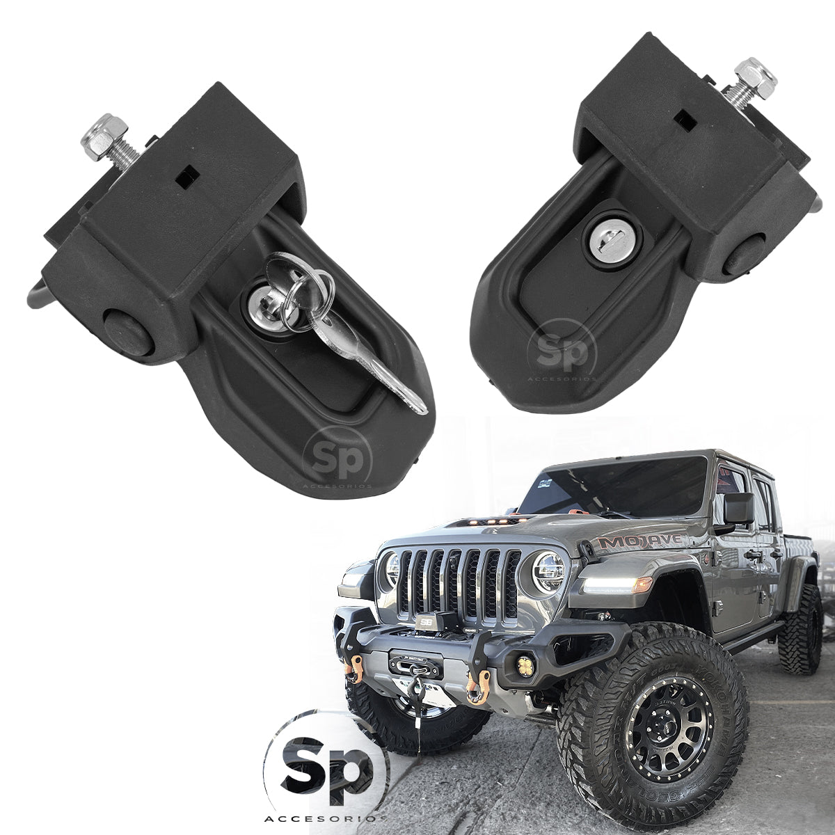 SEGURO DE COFRE LATERAL METALICO CON LLAVE JEEP WRANGLER JL 2018-2024 JEEP GLADIADOR 2019-2024