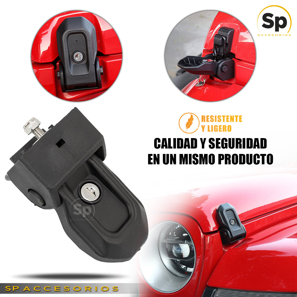 SEGURO DE COFRE LATERAL METALICO CON LLAVE JEEP WRANGLER JL 2018-2024 JEEP GLADIADOR 2019-2024