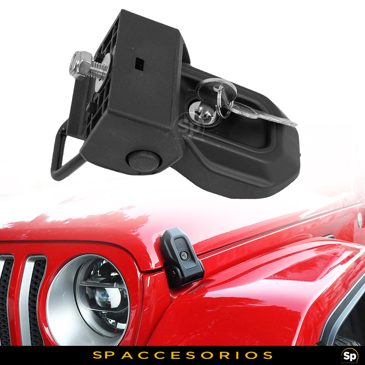 SEGURO DE COFRE LATERAL METALICO CON LLAVE JEEP WRANGLER JL 2018-2024 JEEP GLADIADOR 2019-2024