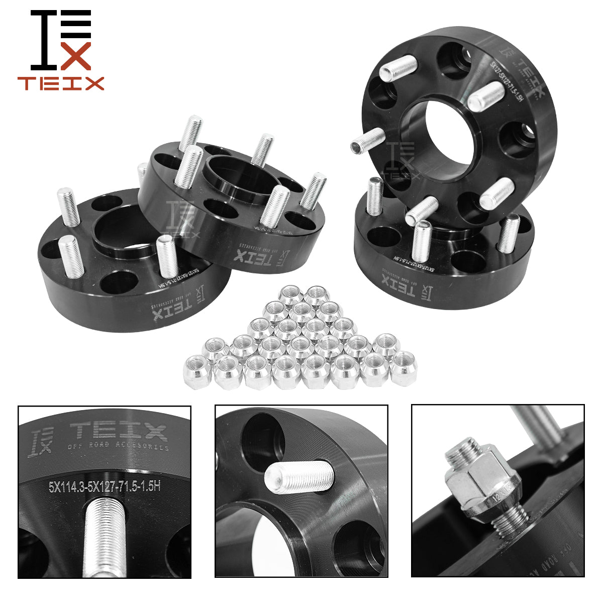 KIT ESPACIADORES 1.5 DE 5X114.3 A 5X127 LLANTA CB71.5 PARA FORD RANGER 84-2011/ FORD EXPLORER SPORT TRACK 2001-2010/ FORD EXPLORER 90-2010/ JEEP CHEROKEE XJ 84-2001/ JEEP WANGLER TJ 97-2006/ JEEP WANGLER YJ 87-95/ DODGE NITRO 2007-2012