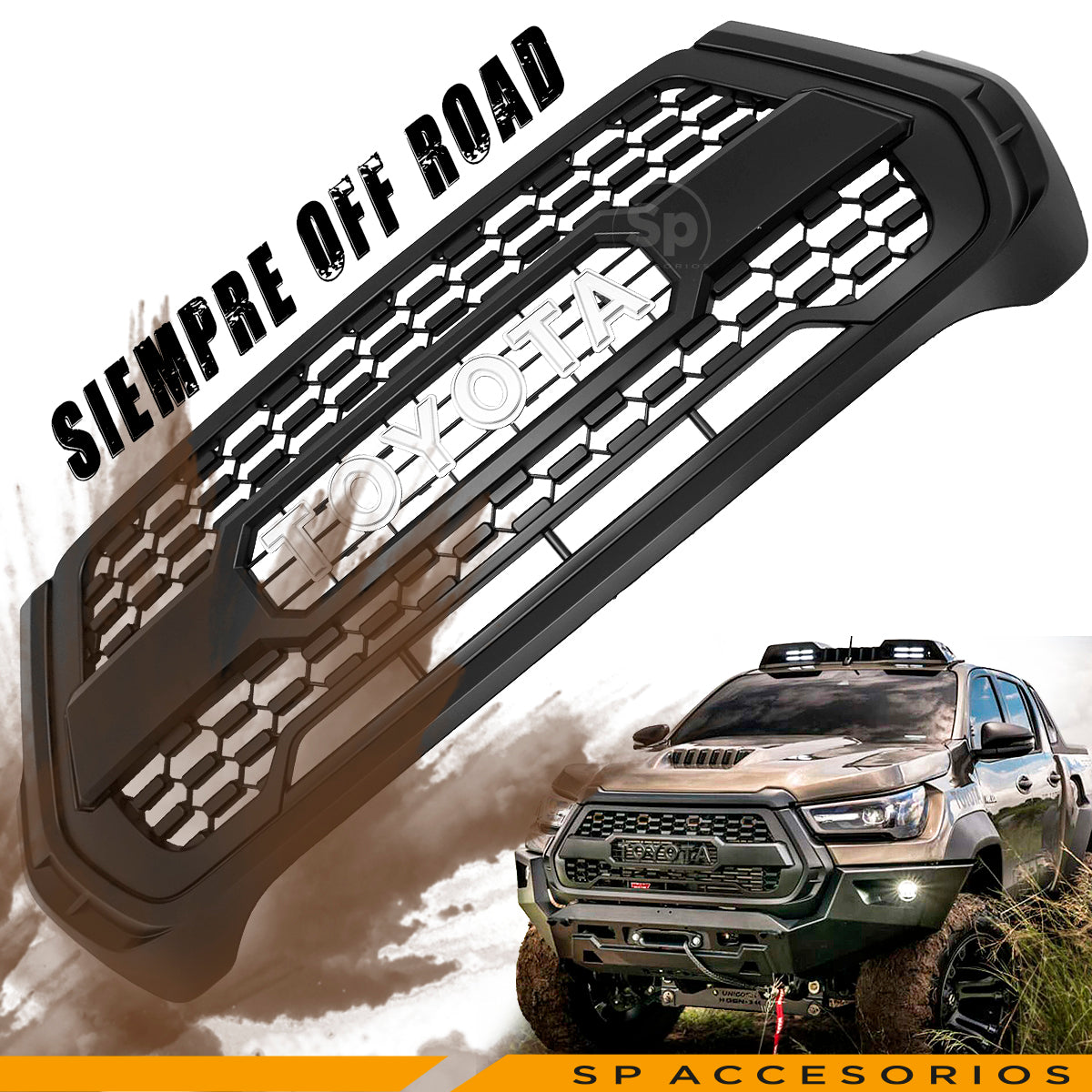 PARRILLA TRD LETRAS PARA TOYOTA HILUX REVO NUEVA LINEA 2021 A 2023