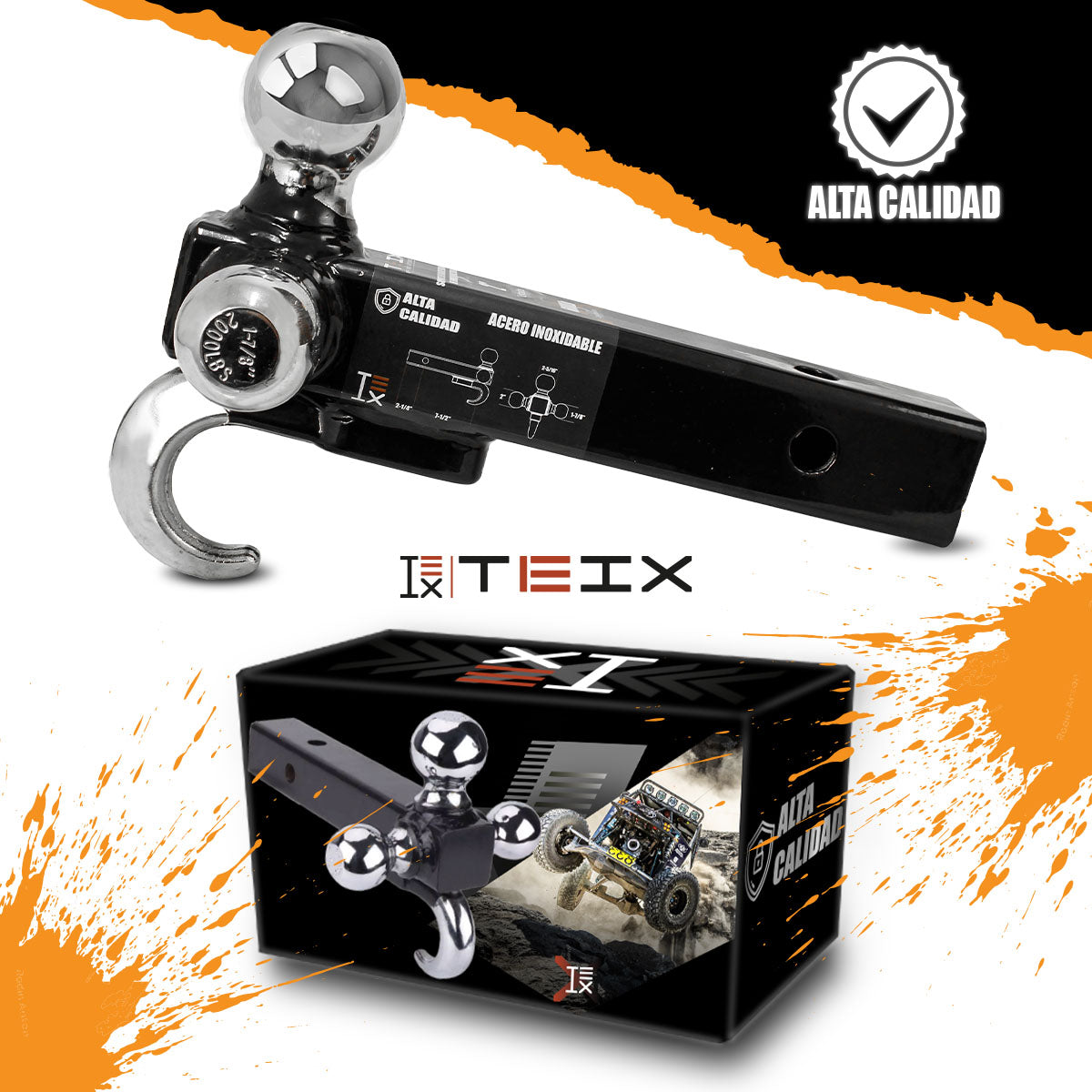 KIT DE ARRASTRE TEIX LENGÜETA CON 3 BOLAS 1-7/8", 2" 2-5/16" DE REMOLQUE Y GANCHO