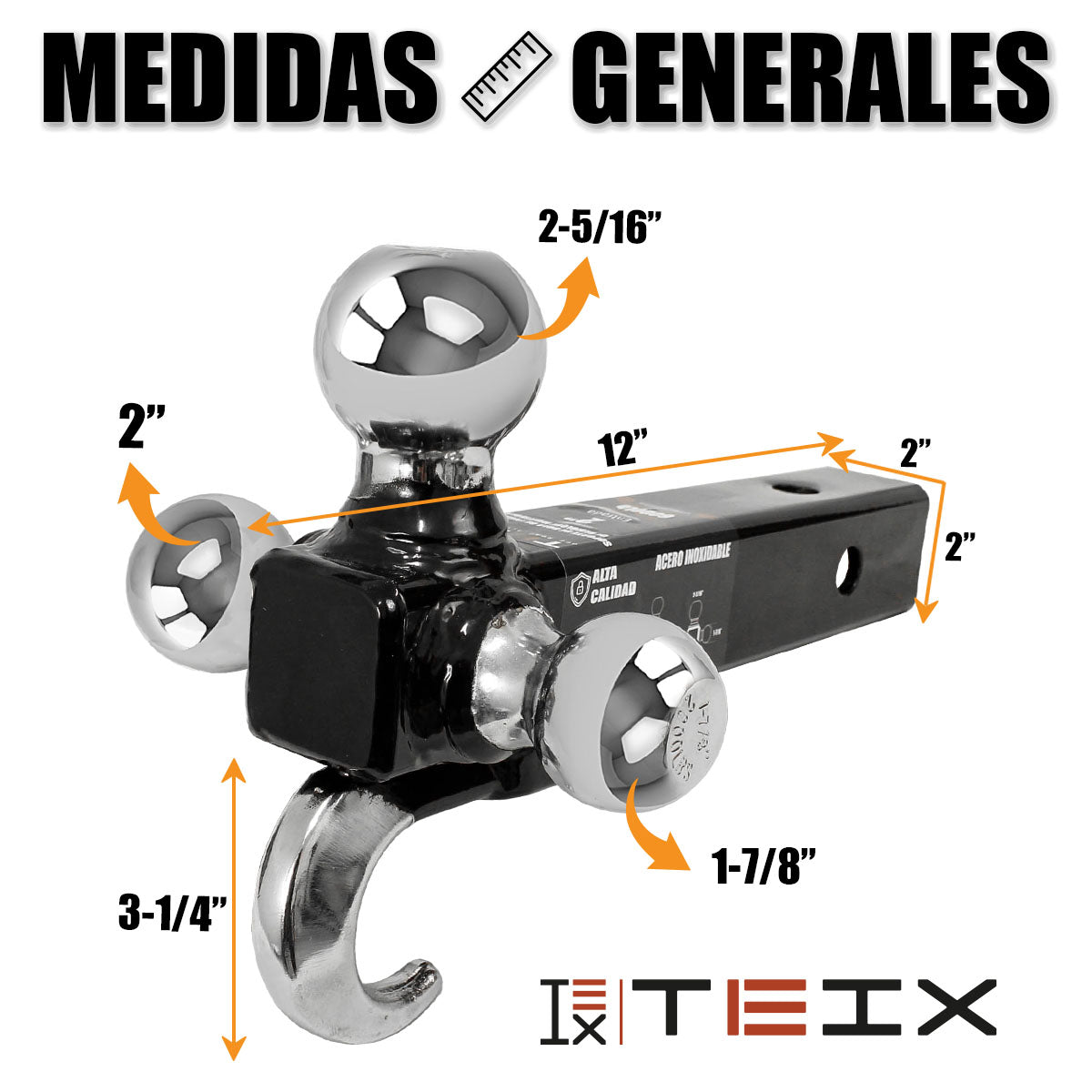 KIT DE ARRASTRE TEIX LENGÜETA CON 3 BOLAS 1-7/8", 2" 2-5/16" DE REMOLQUE Y GANCHO