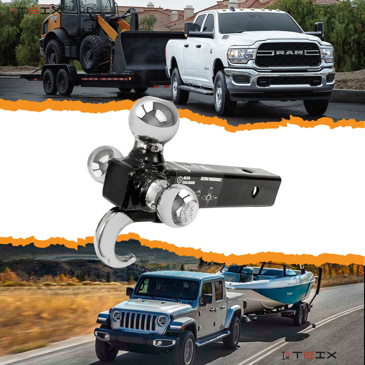 KIT DE ARRASTRE TEIX LENGÜETA CON 3 BOLAS 1-7/8", 2" 2-5/16" DE REMOLQUE Y GANCHO