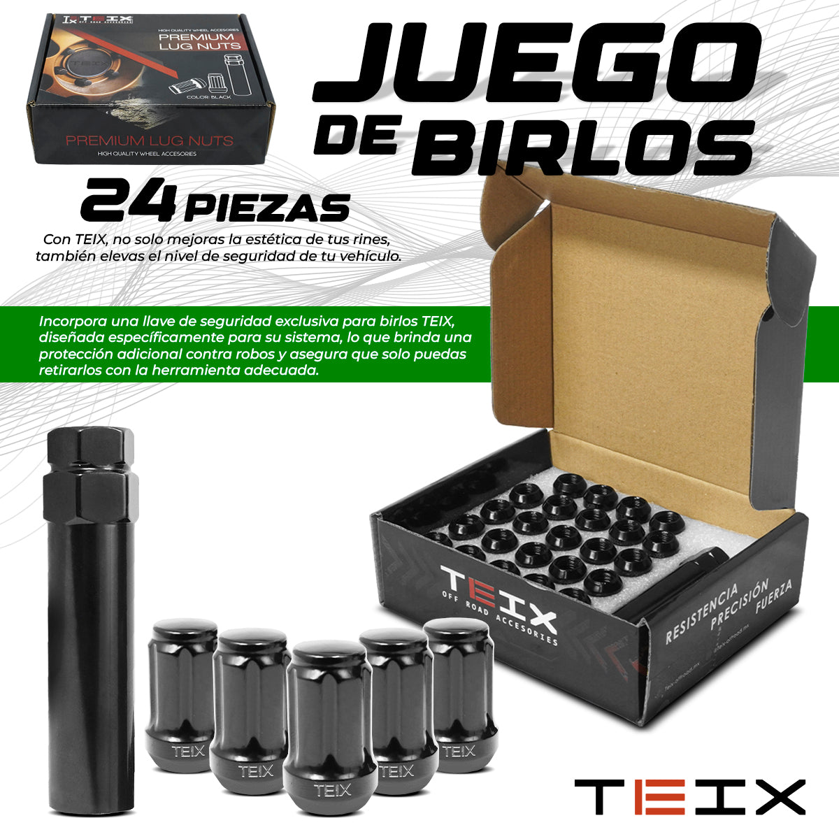 TUERCA LARGA RIN NEGRA BIRLOS SEGURIDAD TEIX 1/2 X 20 24PZ