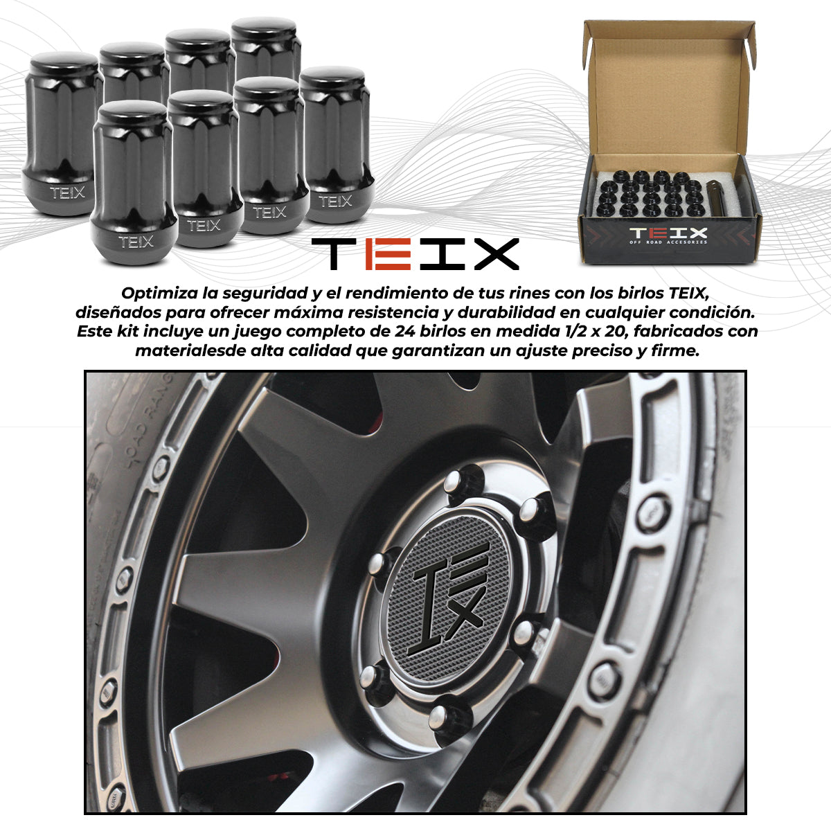 TUERCA LARGA RIN NEGRA BIRLOS SEGURIDAD TEIX 1/2 X 20 24PZ