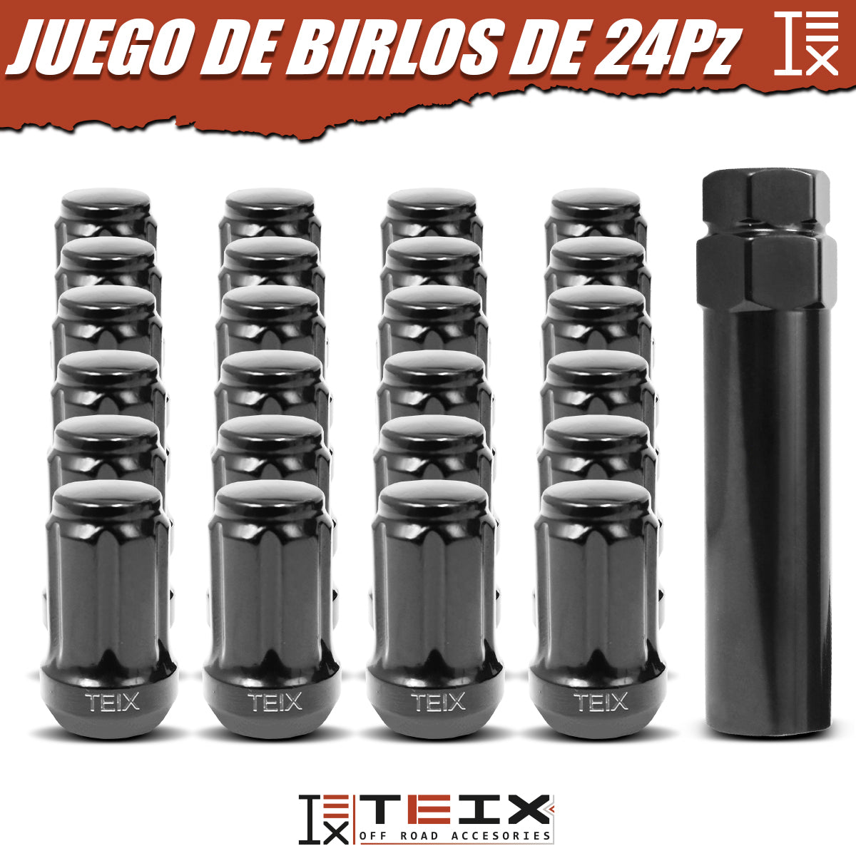 TUERCA LARGA RIN NEGRA BIRLOS SEGURIDAD TEIX M 12X1.25 24PZ