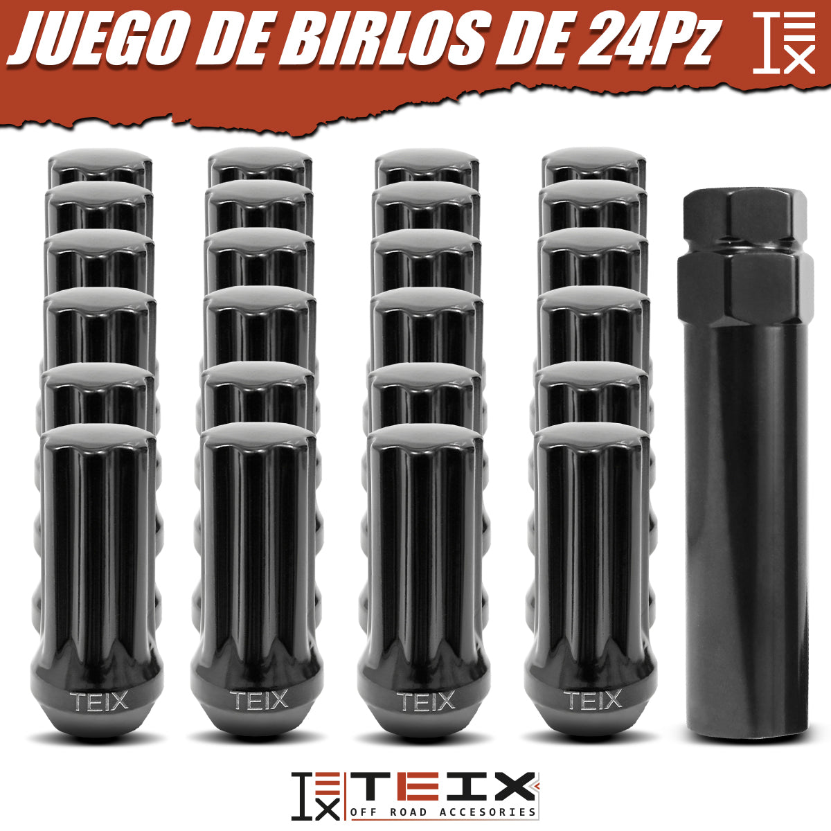 TUERCAS BIRLOS 14X1.5 24PZ SEGURIDAD TEIX OFF ROAD NEGROS