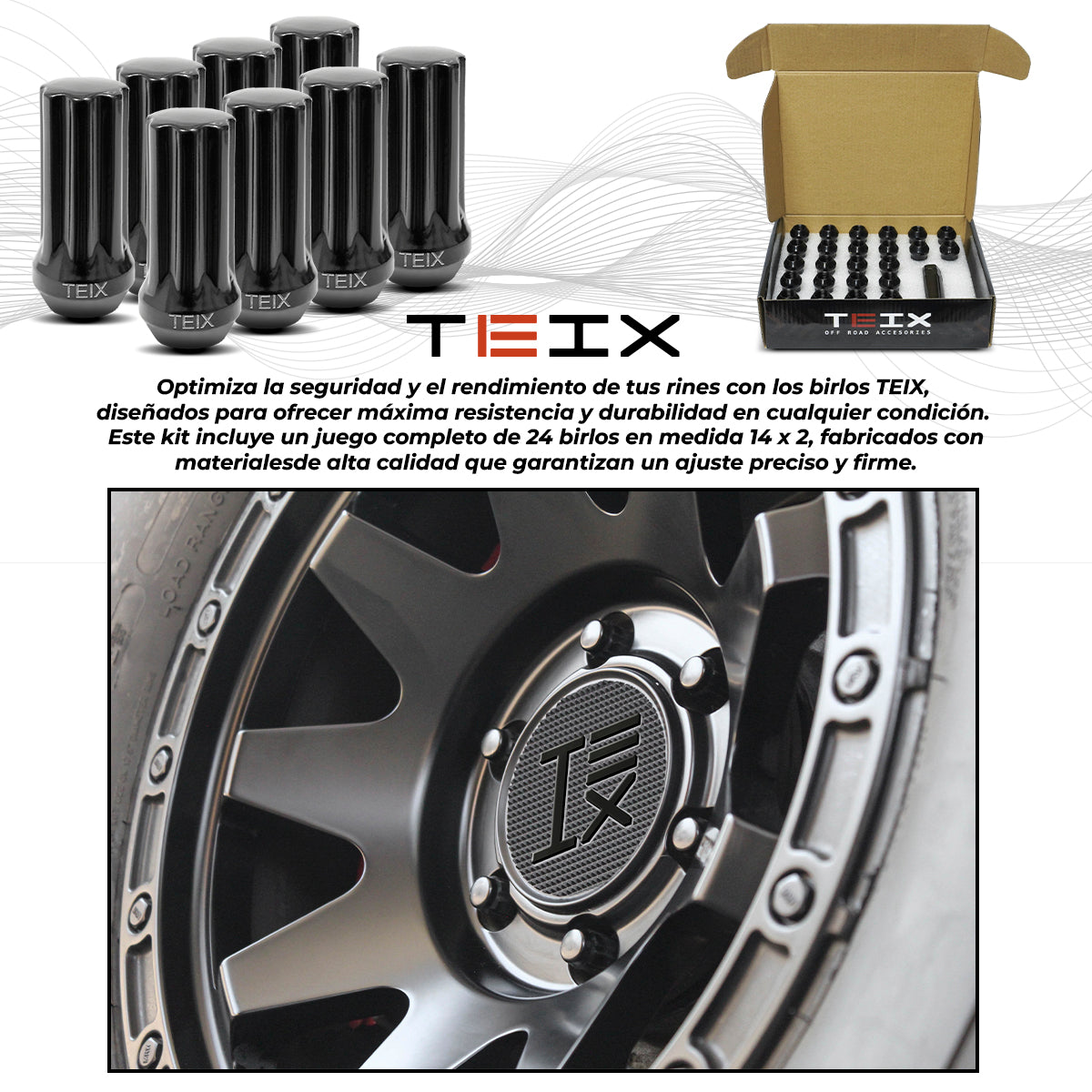 TUERCA LARGA RIN NEGRA BIRLOS SEGURIDAD TEIX M 14X2 24PZ