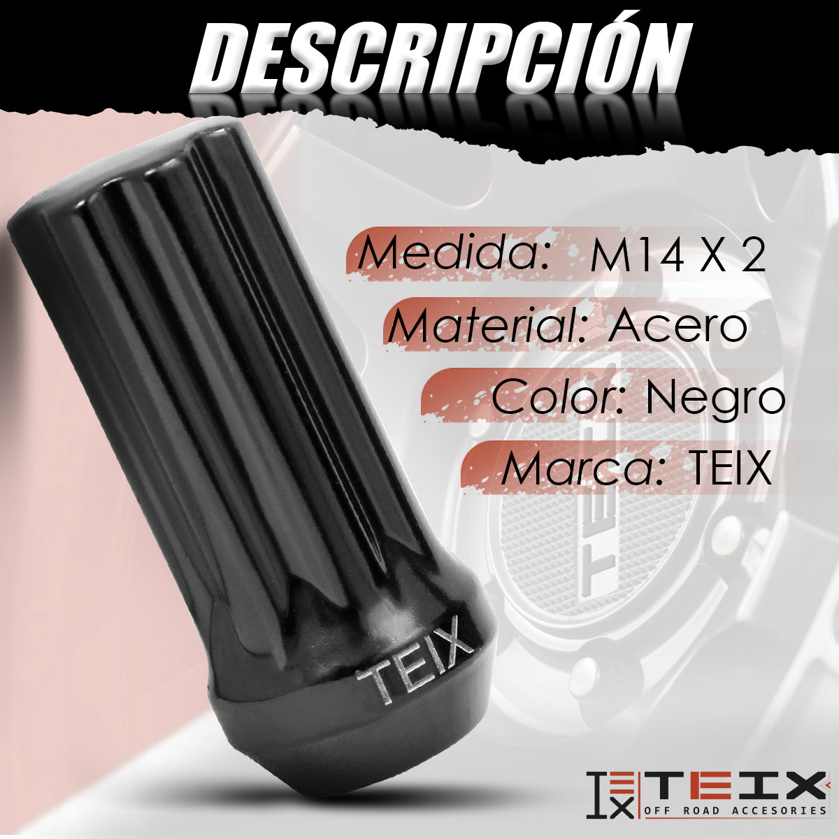 TUERCA LARGA RIN NEGRA BIRLOS SEGURIDAD TEIX M 14X2 24PZ