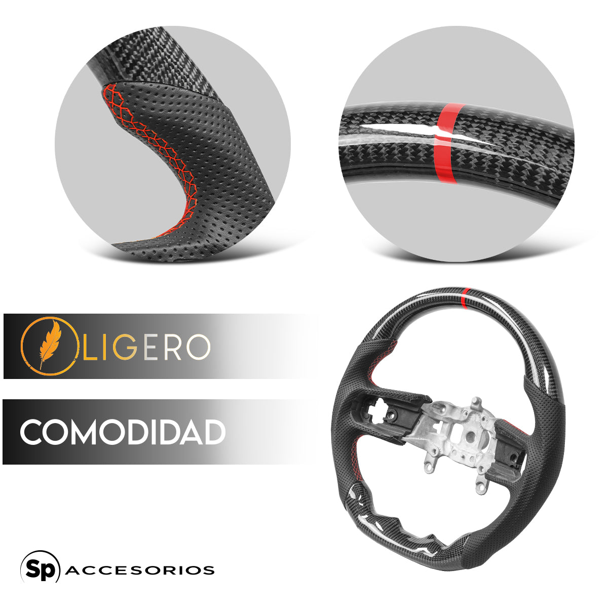 VOLANTE DE FIBRA DE CARBONO CON CUERO PERFORADO PARA JEEP JL Y JEEP GLADIADOR