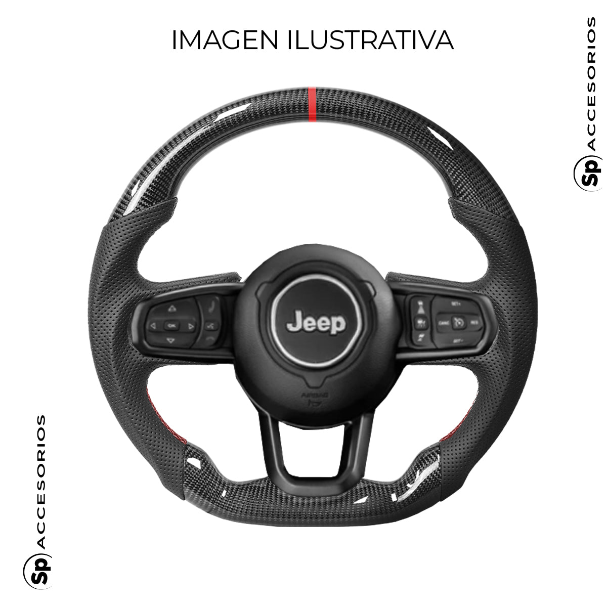 VOLANTE DE FIBRA DE CARBONO CON CUERO PERFORADO PARA JEEP JL Y JEEP GLADIADOR