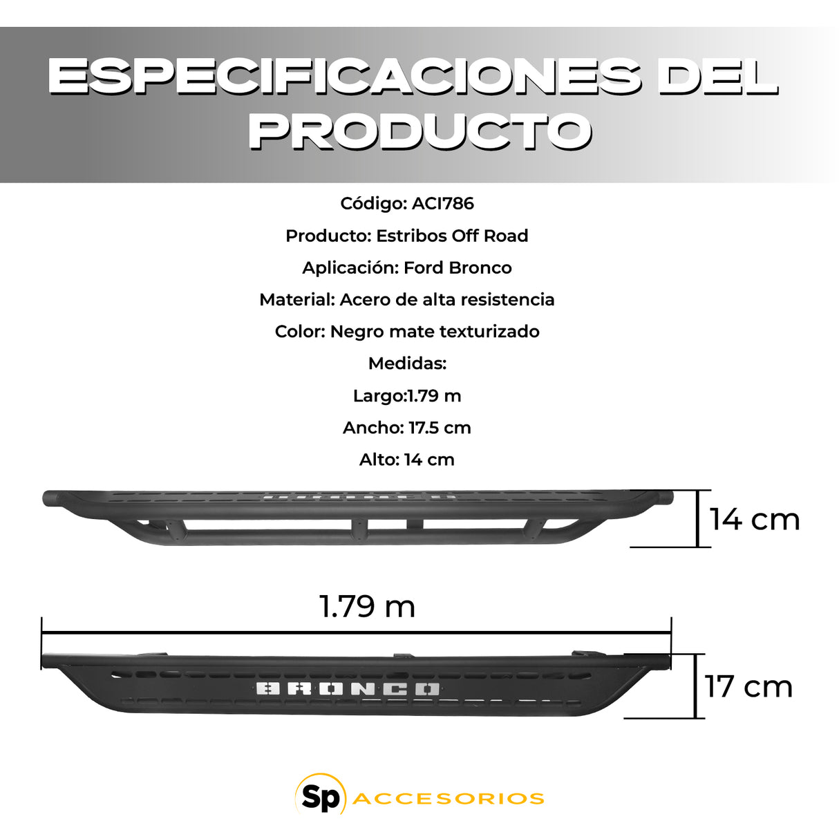 ESTRIBOS ROCKSLIDER FIJOS PARA FORD BRONCO 2021 - 2024 4 PUERTAS