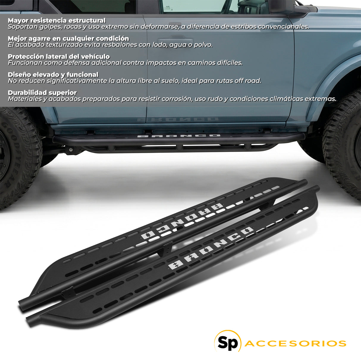 ESTRIBOS ROCKSLIDER FIJOS PARA FORD BRONCO 2021 - 2024 4 PUERTAS