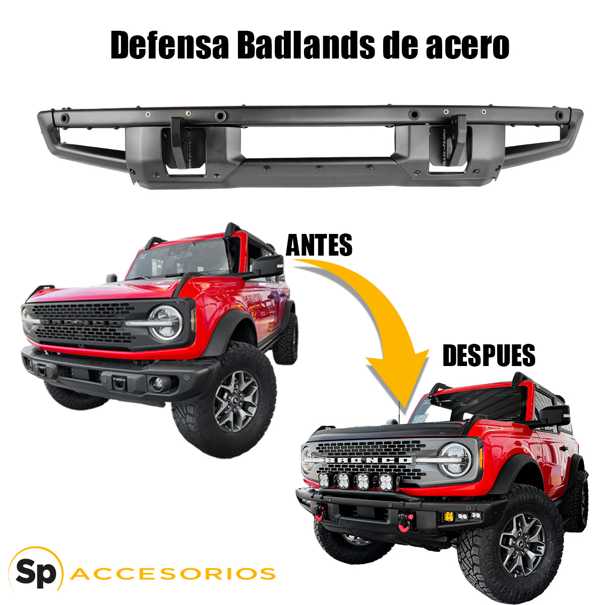 DEFENSA DELANTERA ACERO PARA FORD BRONCO 2021 A 2023+