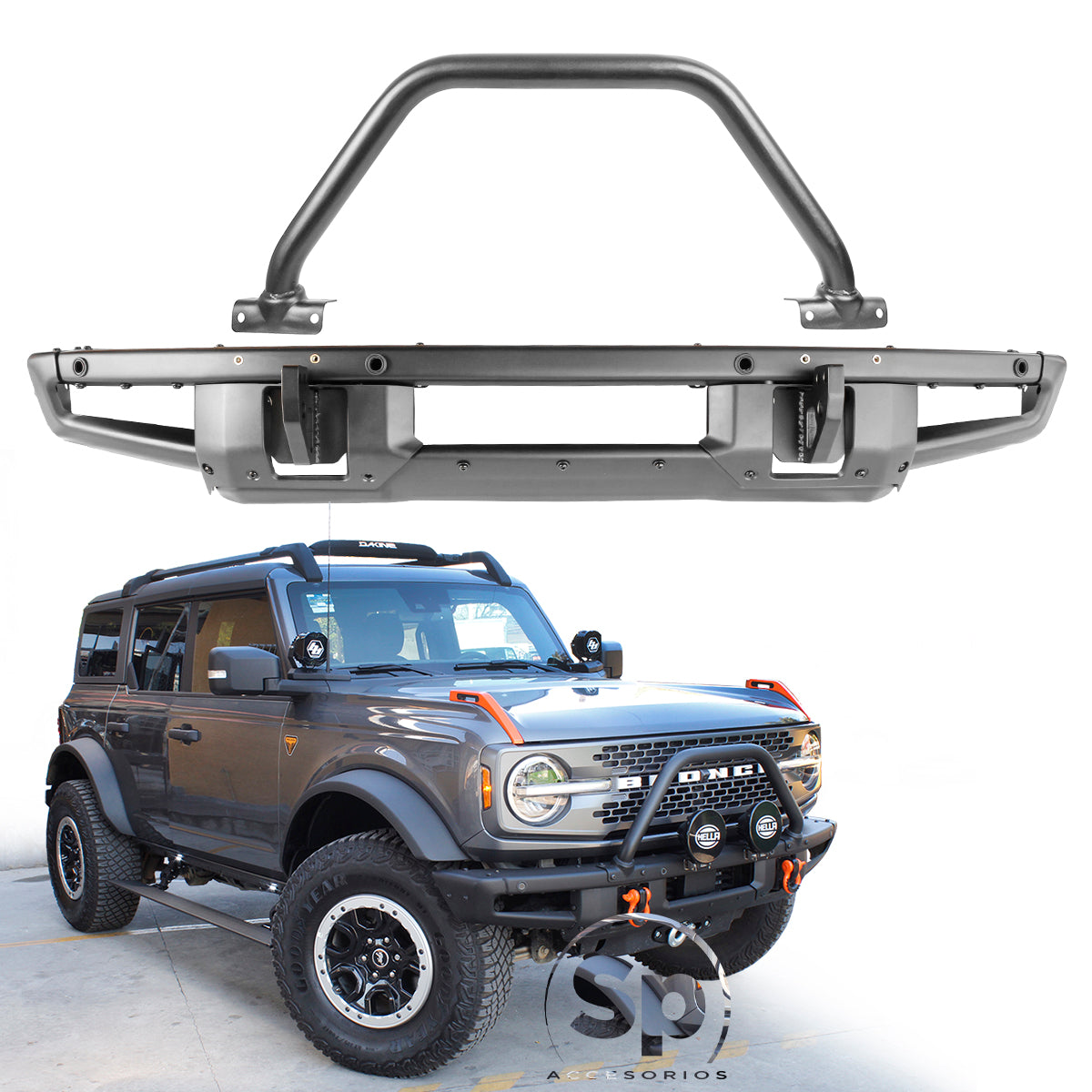 DEFENSA DELANTERA ACERO PARA FORD BRONCO 2021 A 2023+