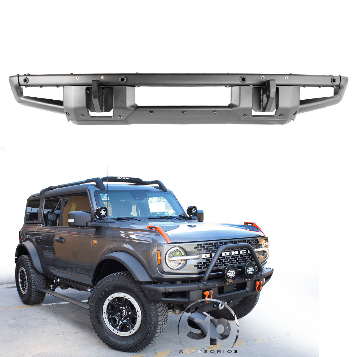 DEFENSA DELANTERA ACERO PARA FORD BRONCO 2021 A 2023+