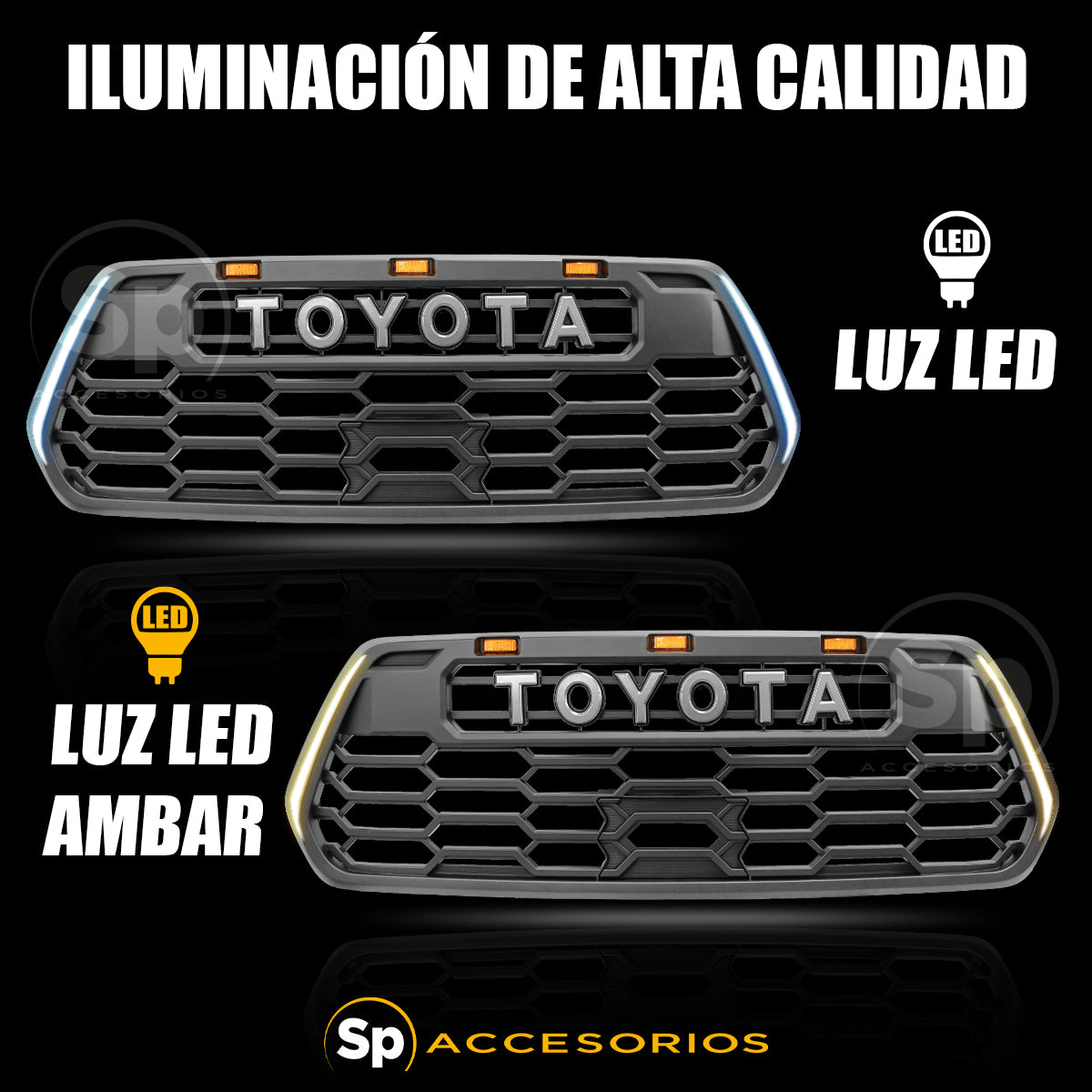 PARRILLA FRONTAL PARA TOYOTA TACOMA 2016 - 2023 TIPO TRD CON LED