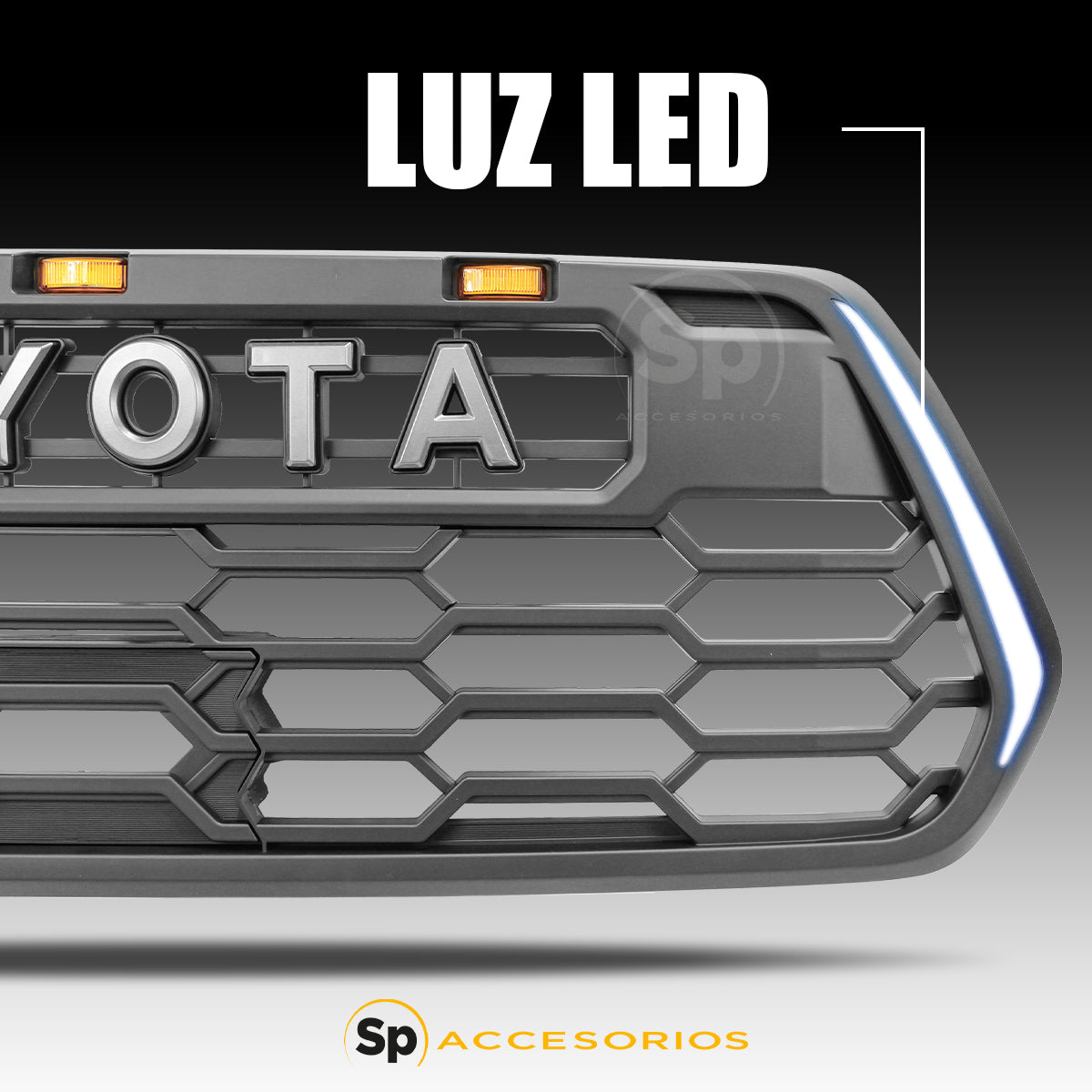 PARRILLA FRONTAL PARA TOYOTA TACOMA 2016 - 2023 TIPO TRD CON LED