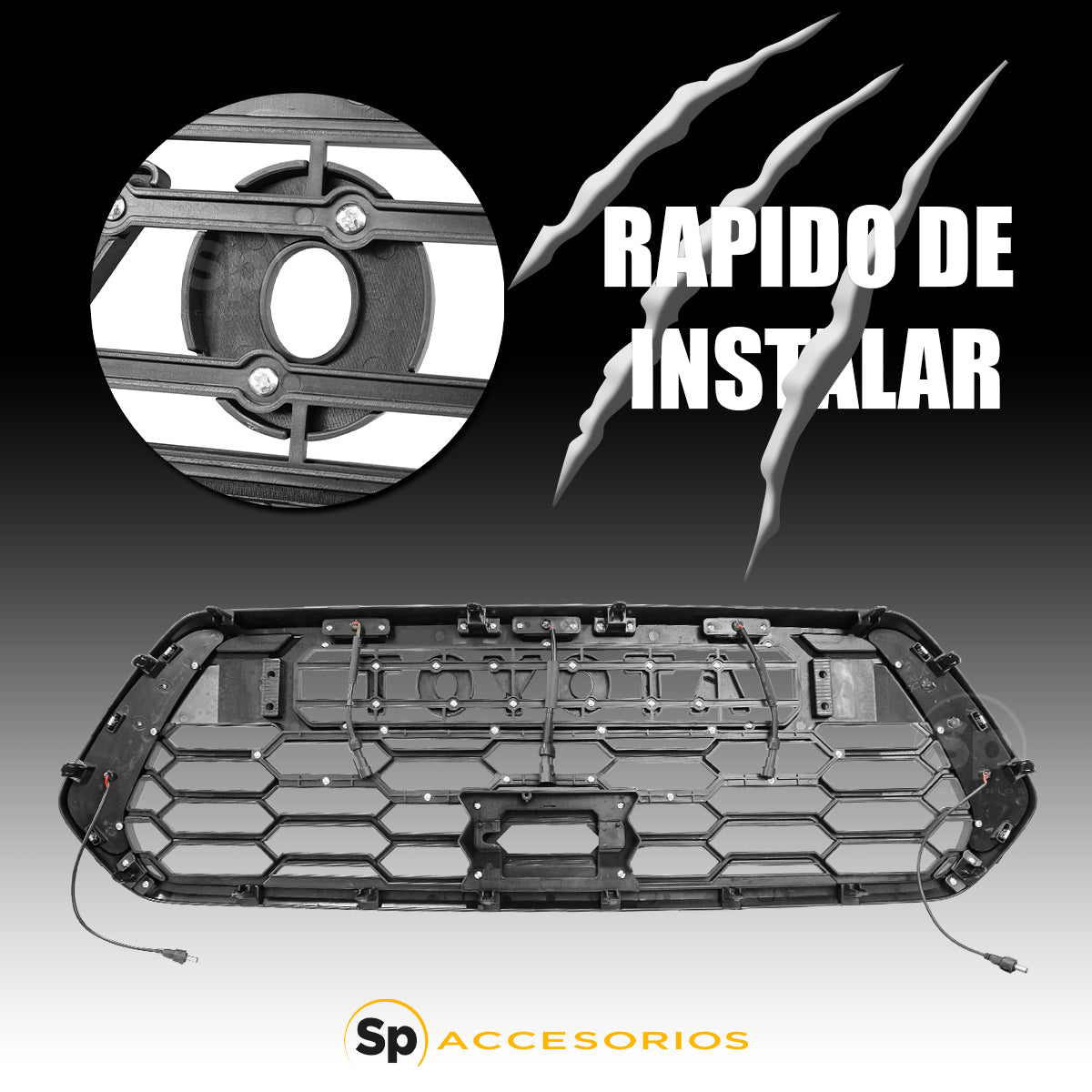 PARRILLA FRONTAL PARA TOYOTA TACOMA 2016 - 2023 TIPO TRD CON LED