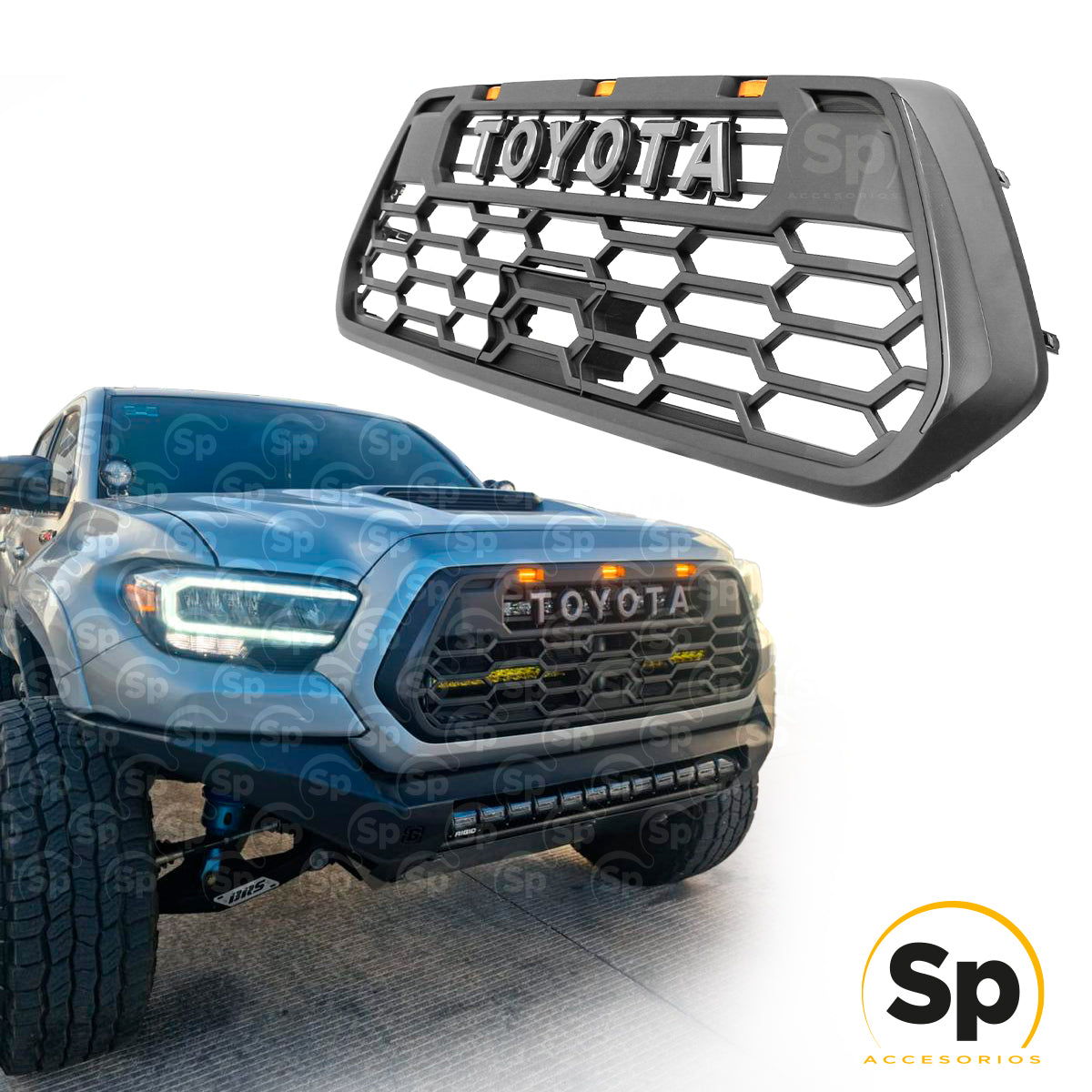 PARRILLA FRONTAL PARA TOYOTA TACOMA 2016 - 2023 TIPO TRD CON LED