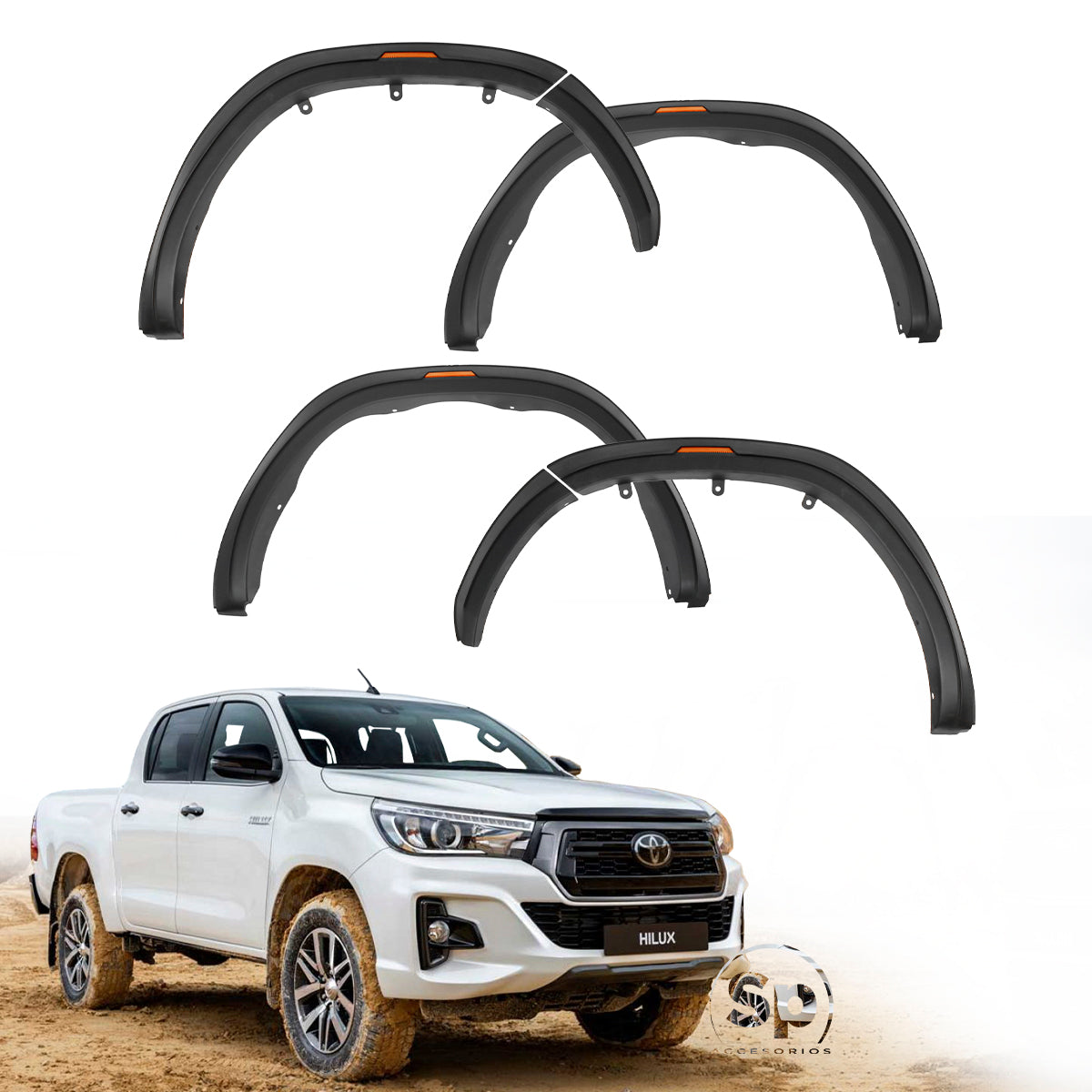 CANTONERAS ABS REFLECTOR TIPO RAPTOR TOYOTA HILUX 2016 A 2020