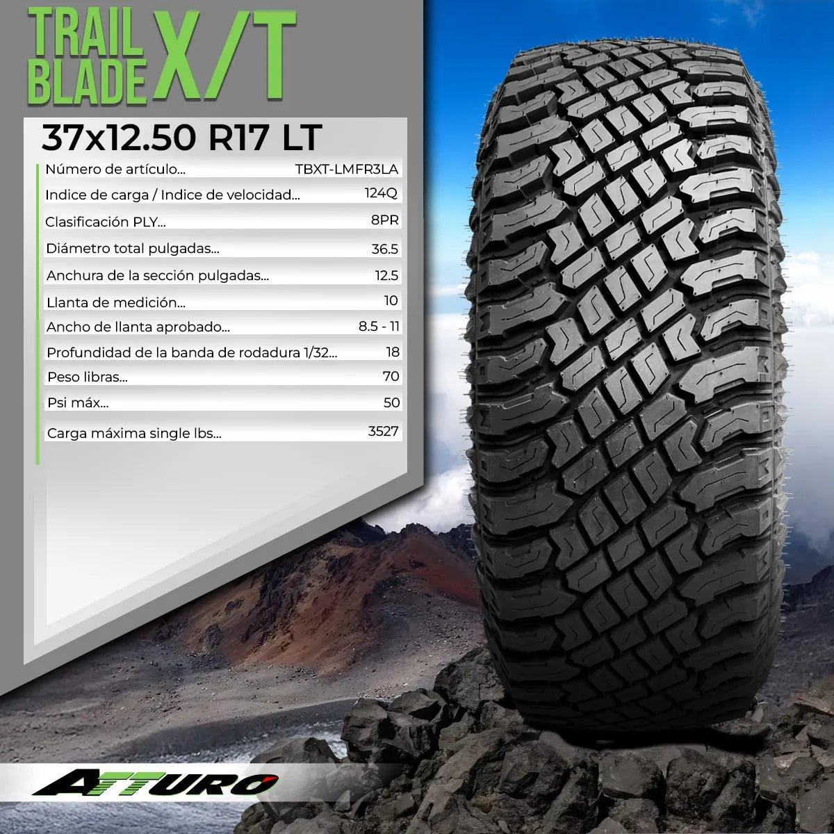 LLANTA ATTURO TRAIL BLADE MTS 37x12.50 R17LT 124Q 8-PR