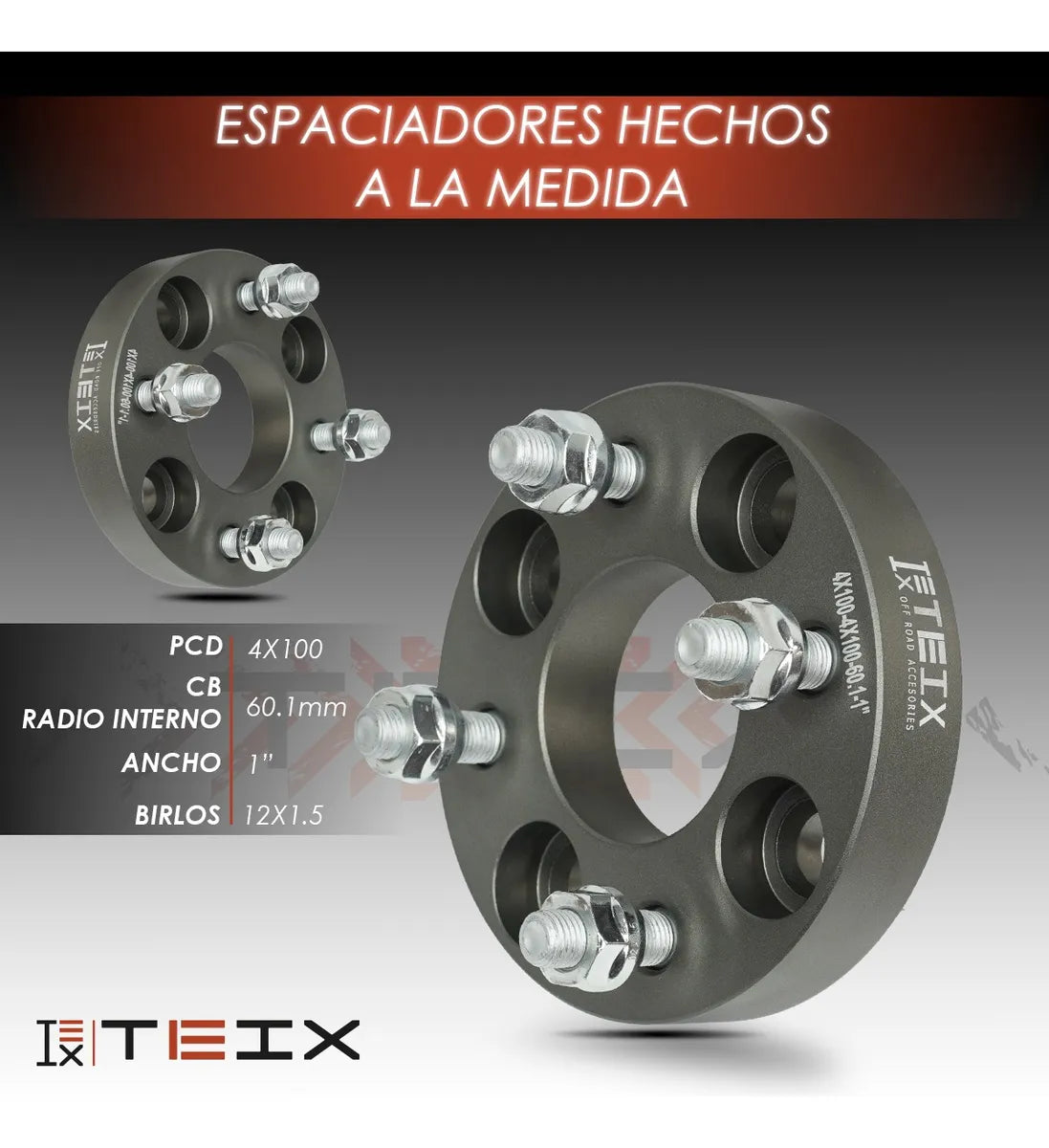 Separadores 4x100 Teix 1 Gris 60.1 12x1.5 Clio 90-98