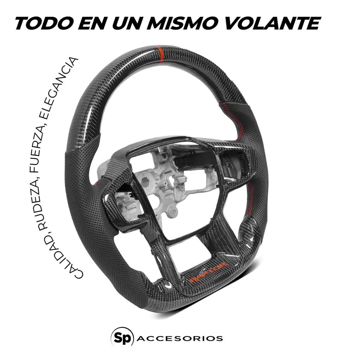 Volante de fibra de carbono/Ranger Raptor 2023 con franja y letras Raptor rojas