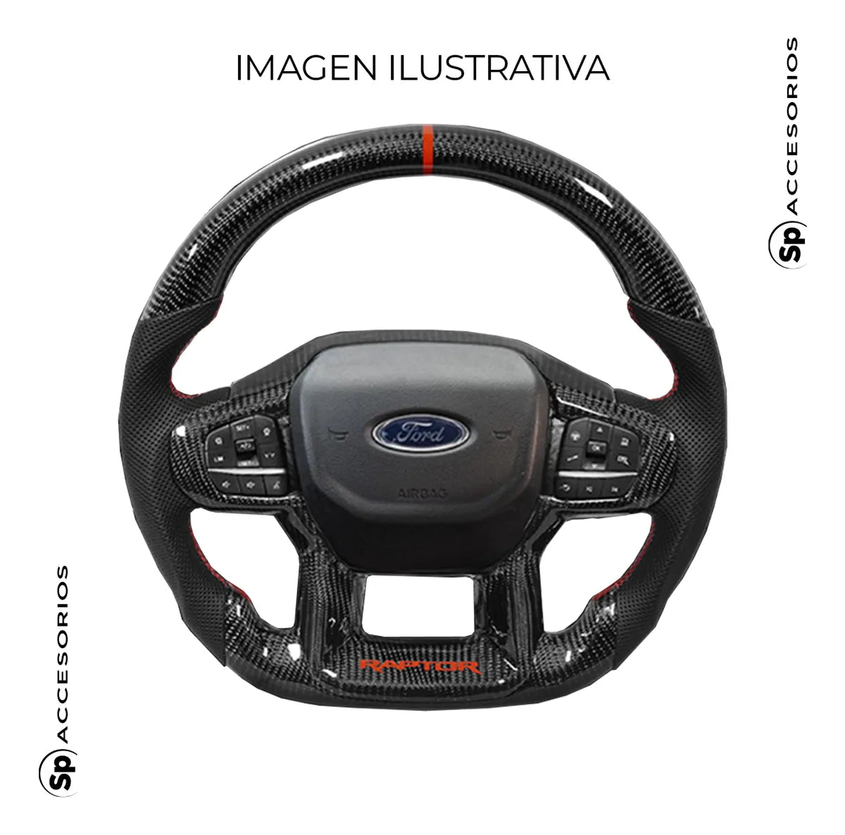 Volante de fibra de carbono/Ranger Raptor 2023 con franja y letras Raptor rojas