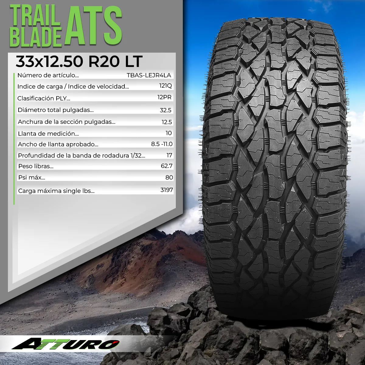 LLANTA ATTURO TRAIL BLADE ATS/ 33x12.50 R20-LT 121Q