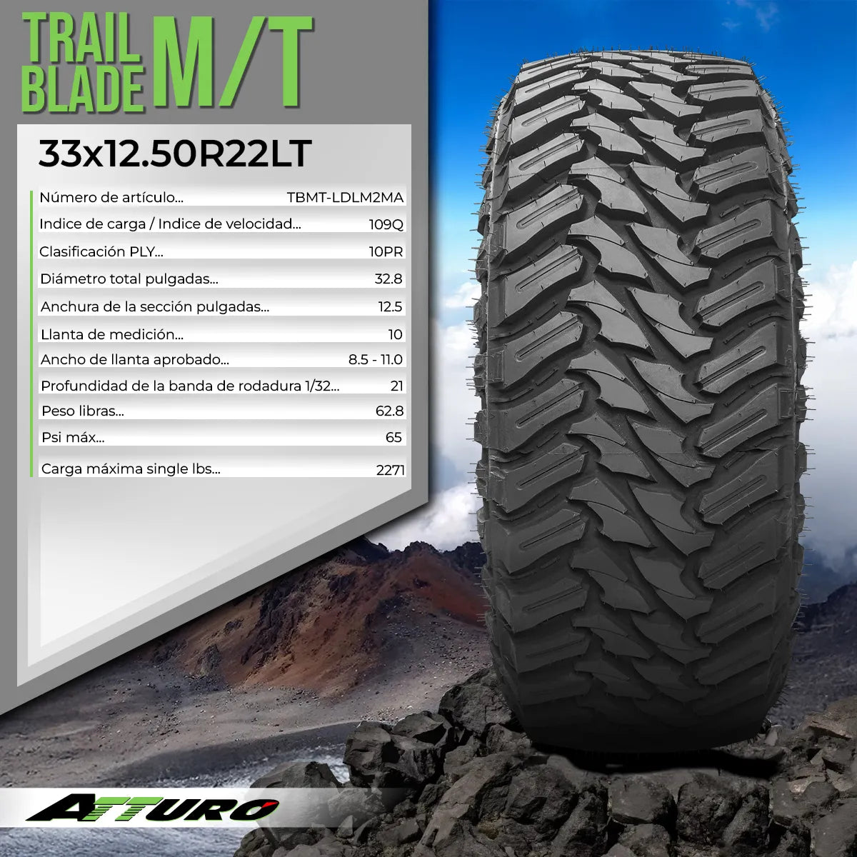 LLANTA ATTURO TRAIL BLADE MT/ 33x12.50/ R22 109Q