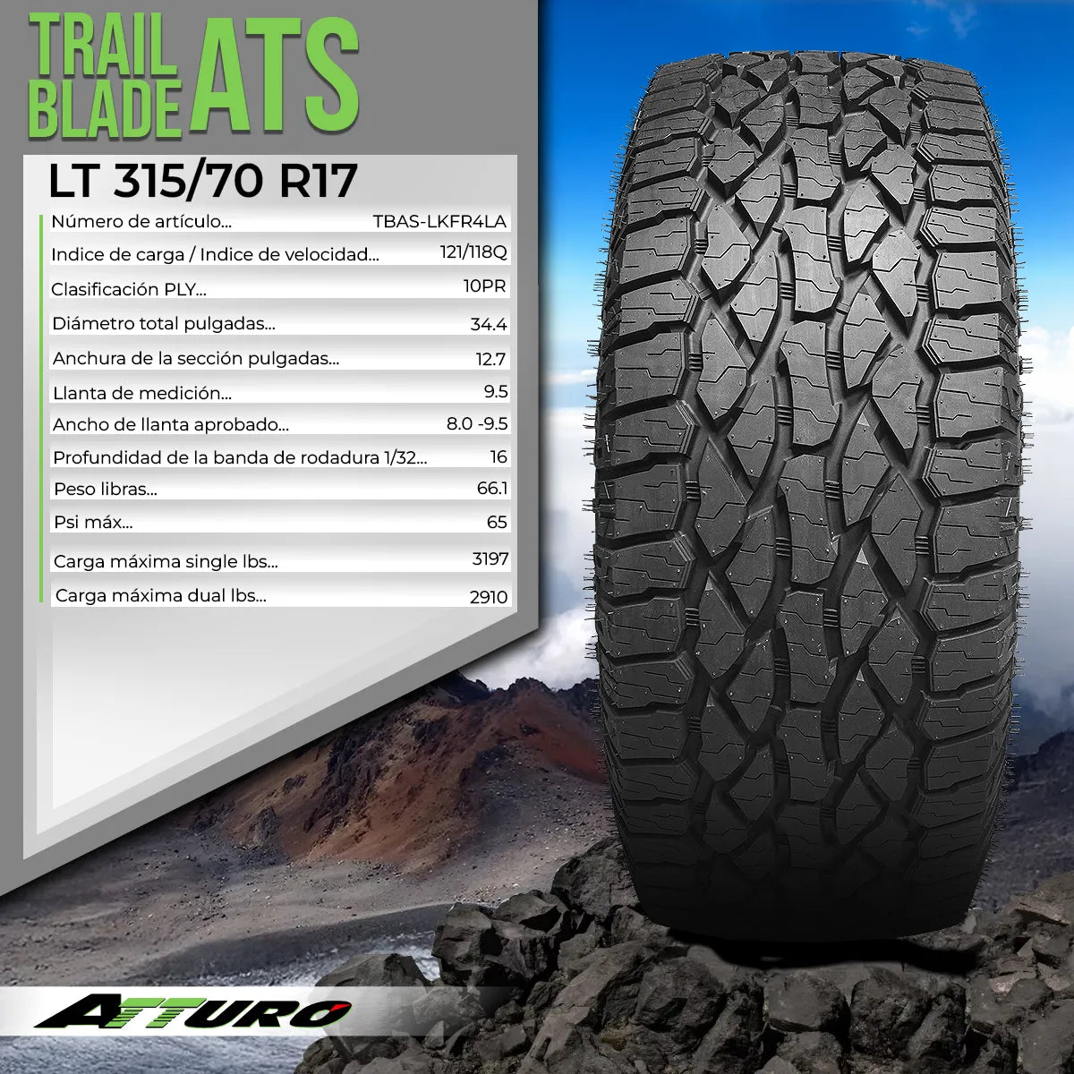 LLANTA ATTURO TRAIL BLADE ATS/ LT315/70 R17 121/118Q