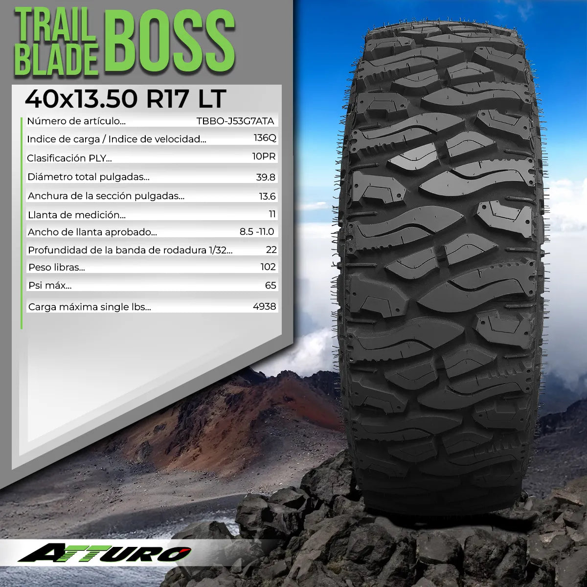 LLANTA ATTURO 40x13.50 R17LT TRAIL BLADE BOSS 136Q 10PR