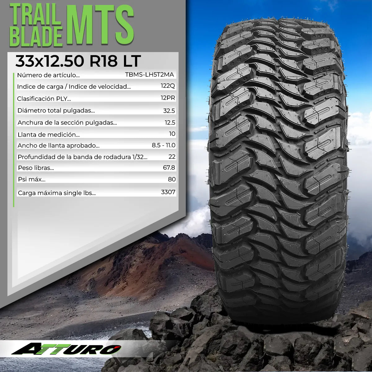 LLANTA ATTURO TRAIL BLADE 33x12.50 R18LT 122Q 12-PR