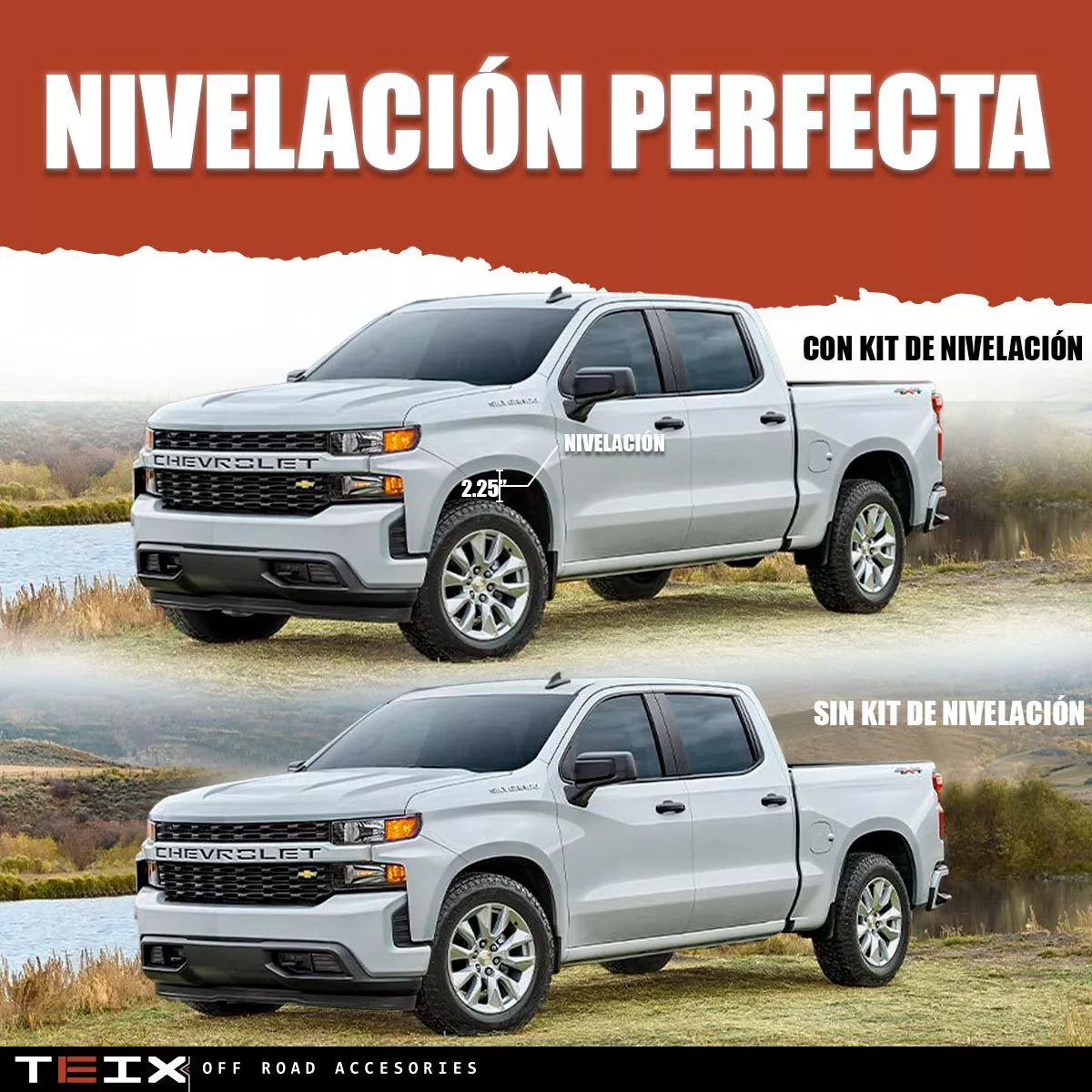 KIT DE NIVELACIÓN TEIX 2.25 CHEVROLET SILVERADO/ CHEYENNE, GMC SIERRA 1500 2007-2022