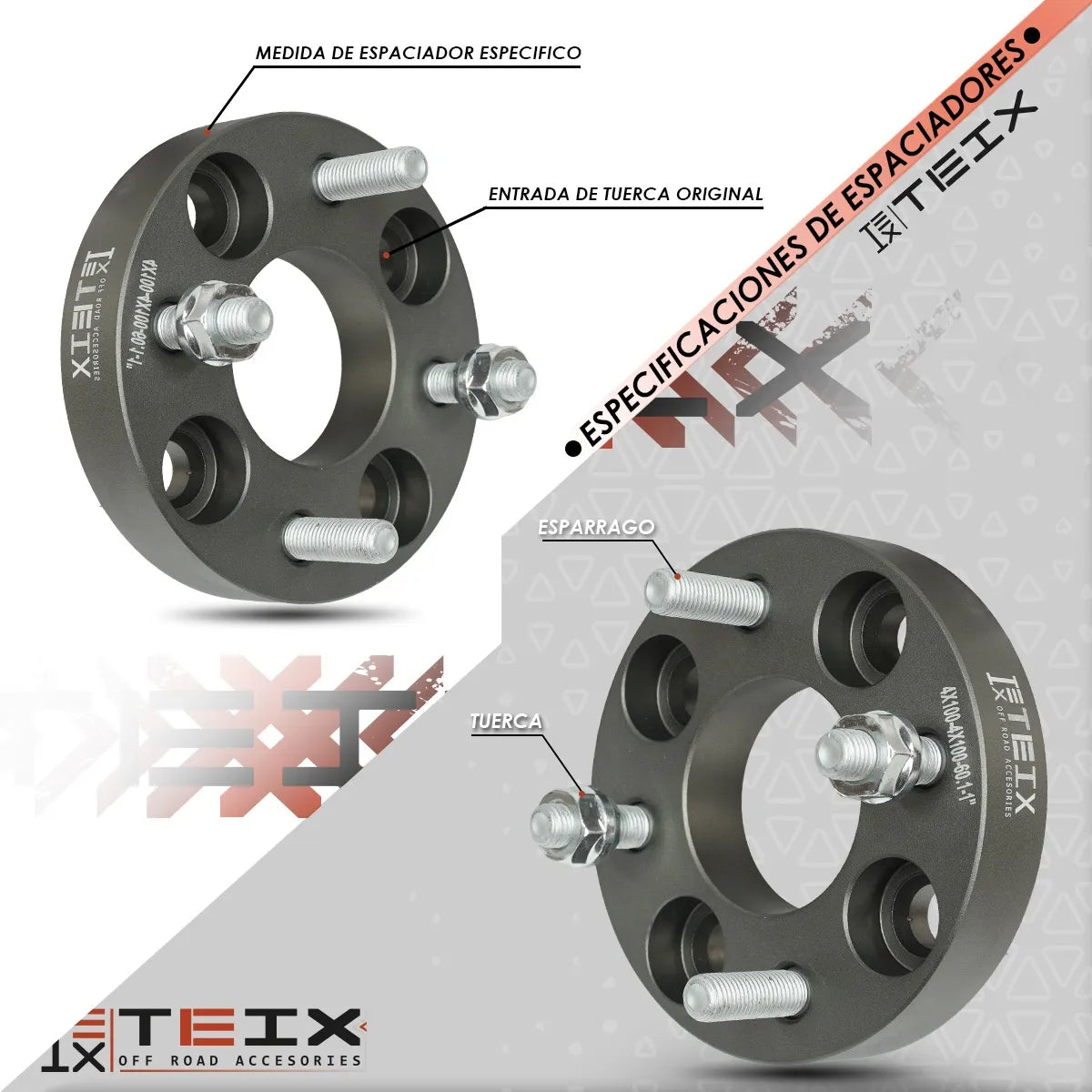 Separadores 4x100 Teix 1 Gris 60.1 12x1.5 Clio 90-98
