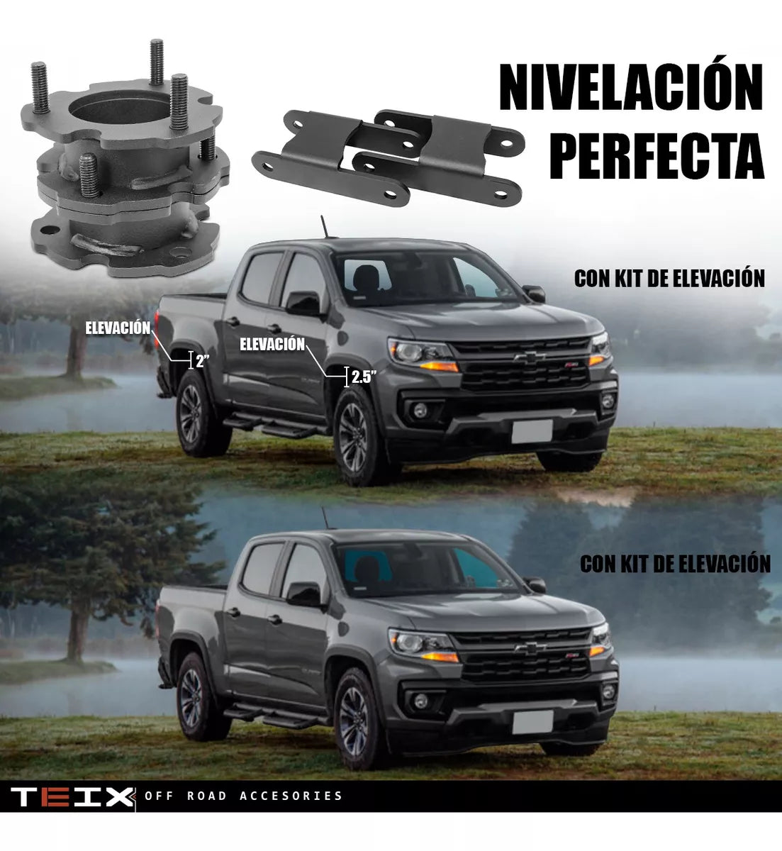 KIT ELEVACIÓN SUSPENSIÓN 2.5PLG CHEVROLET COLORADO 2016 A 2022