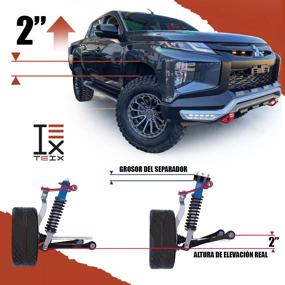 KIT DE NIVELACIÓN DELANTERA 2 PULGADAS PARA MITSUBISHI L200 2016 AL 2024