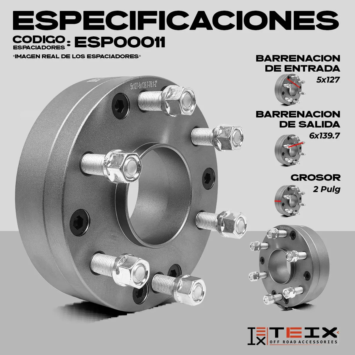 Kit Adaptador Silverado 88-99 2 5/127 A 6/139 Teix