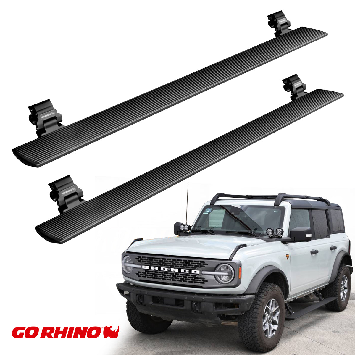 ESTRIBOS ELECTRICOS GO RHINO PARA BRONCO 21 - 23 (4 PUERTAS) NEGRGO TEXTURIZADO