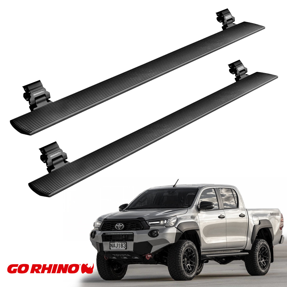 ESTRIBOS ELECTRICOS GO RHINO PARA TOYOTA HILUX 16 - 23 NEGRGO TEXTURIZADO