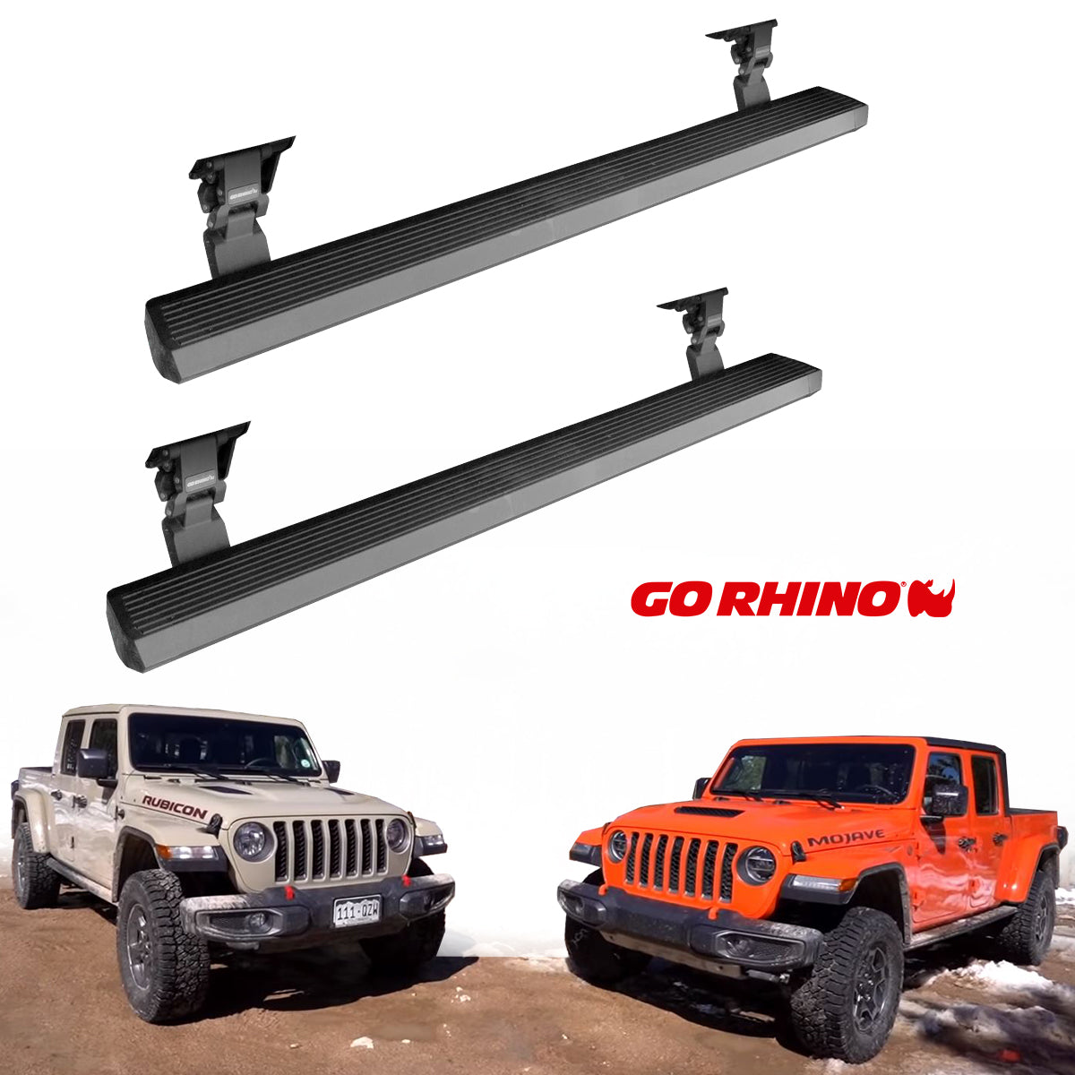 ESTRIBOS ELECTRICOS GO RHINO PARA JEEP GLADIADOR Y JEEP GLADIADOR MOJAVE 2019 - 2024 NEGRO TEXTURIZADO