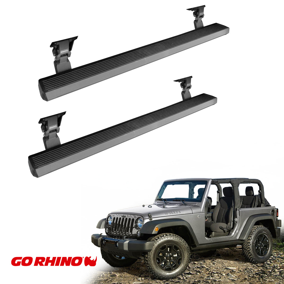 ESTRIBOS ELECTRICOS GO RHINO PARA WRANGLER JK 07-18 (2 PUERTAS) NEGRGO TEXTURIZADO