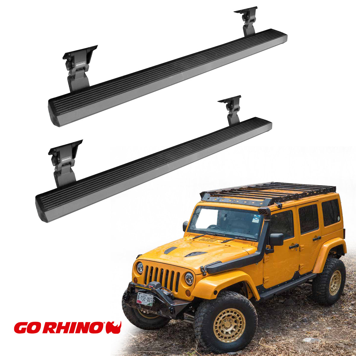 ESTRIBOS ELECTRICOS GO RHINO PARA PARA WRANGLER JK 07-18 (4 PUERTAS) NEGRGO TEXTURIZADO