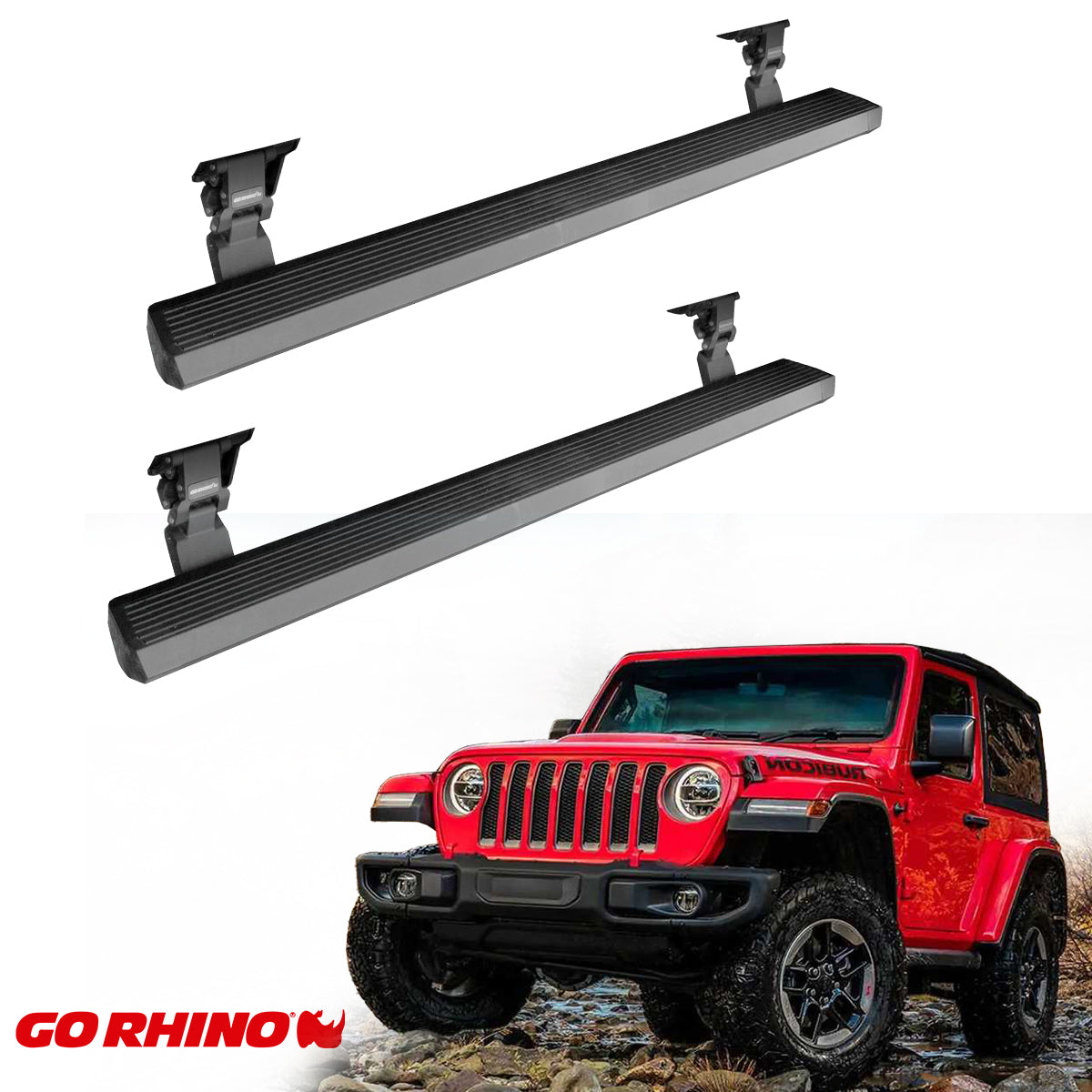ESTRIBOS ELECTRICOS GO RHINO PARA WRANGLER JL 18-22 (2 PUERTAS) NEGRGO TEXTURIZADO
