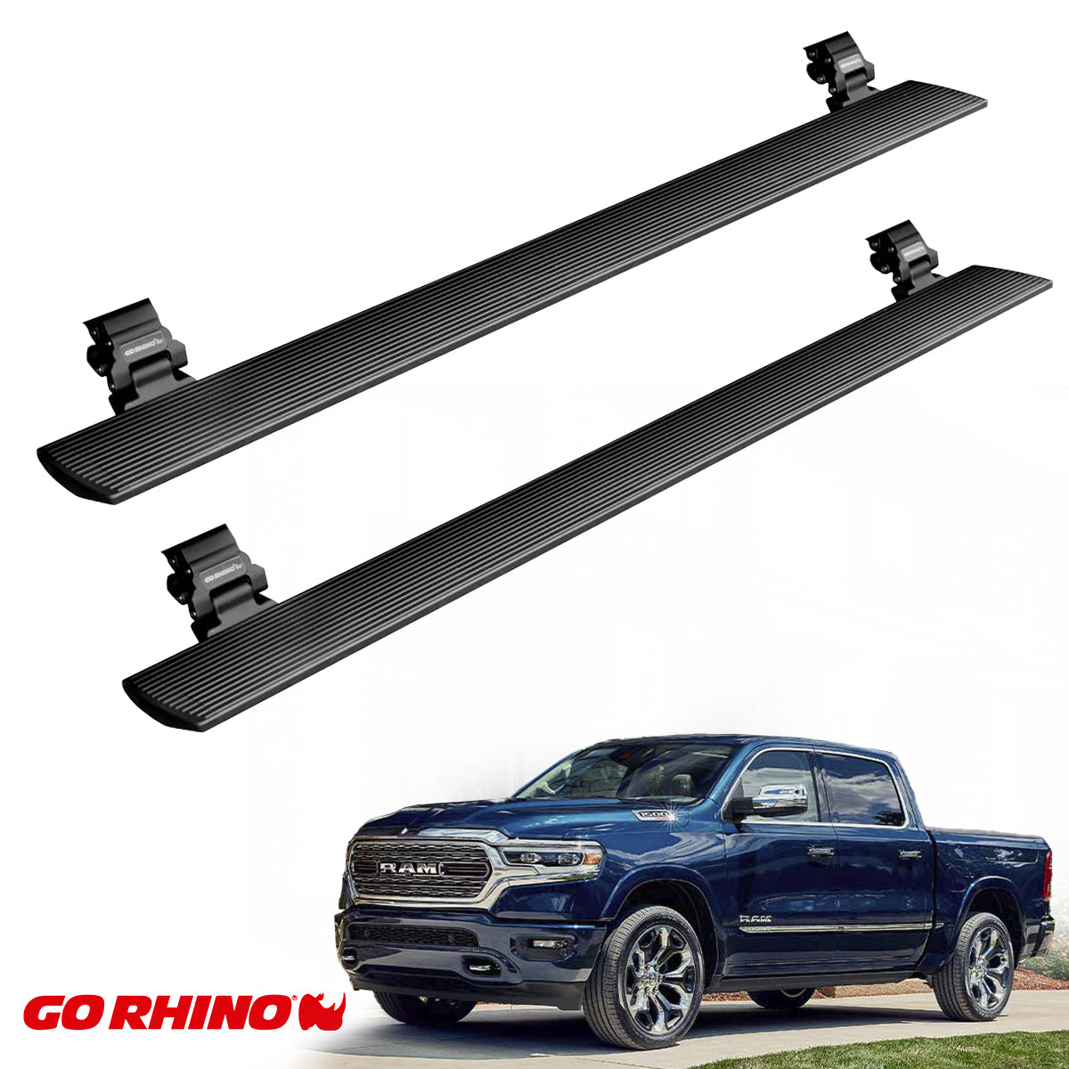 ESTRIBOS ELECTRICOS GO RHINO PARA RAM 1500 19-24 CREW CAB (NEW BODY) NEGRGO TEXTURIZADO